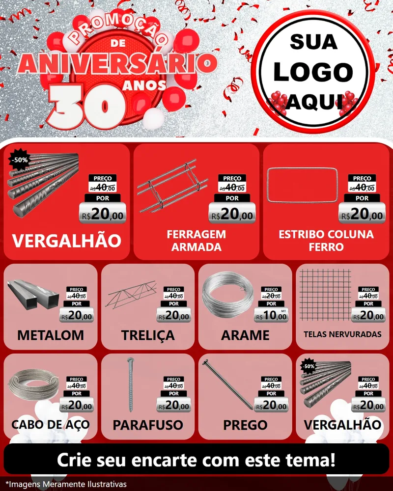 Modelo de Rede Social para Feed Instagram com o tema Promoção de Aniversário - 30 Anos para Ferragens