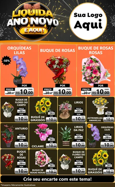 Modelo de Encarte para Encarte Grande com o tema Liquida Ano Novo É Aqui! para Floricultura e jardim