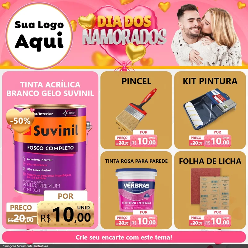 Modelo de Rede Social para Feed Facebook com o tema Dia dos Namorados para Tintas e Ferramentas