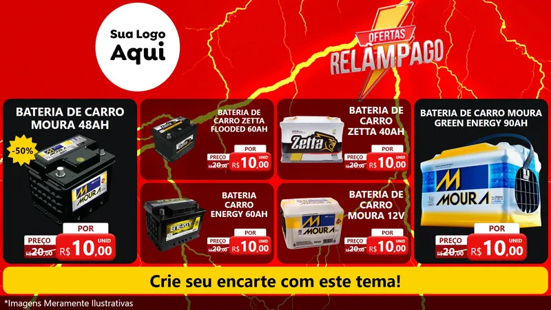 Modelo de TV para TV Horizontal com o tema Ofertas Relâmpago para Baterias Elétricas