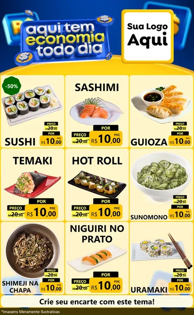 Modelo de Encarte para Encarte Grande com o tema Aqui Tem Economia Todo Dia para Comida japonesa