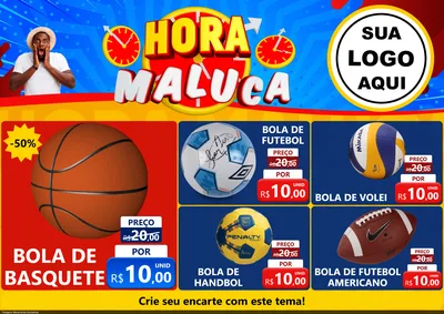 Modelo de Encarte para Encarte A4 Horizontal com o tema Hora Maluca para Artigos Esportivos