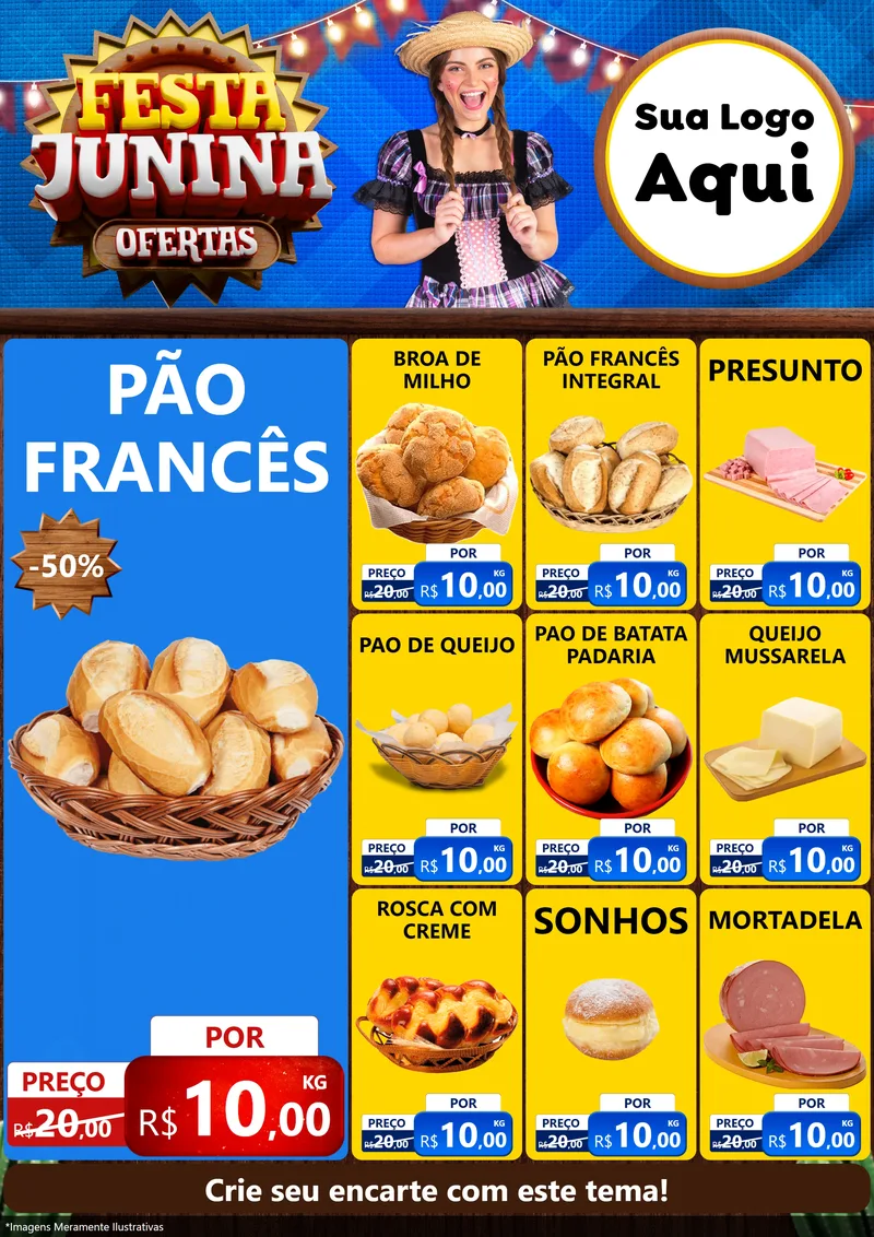 Modelo de Encarte para Encarte A4 Vertical com o tema Festa Junina Ofertas para Padaria