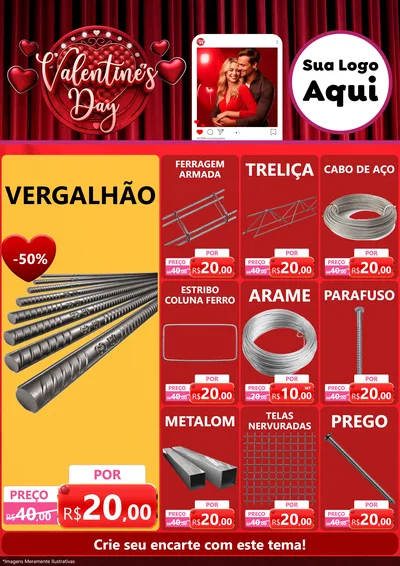 Modelo de Encarte para Encarte A4 Vertical com o tema Valentine's Day para Ferragens