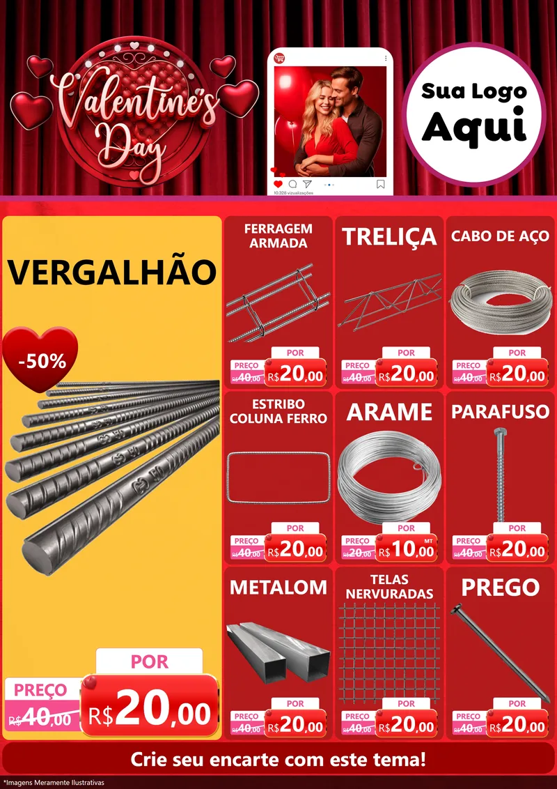Modelo de Encarte para Encarte A4 Vertical com o tema Valentine's Day para Ferragens
