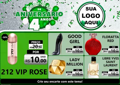 Modelo de Encarte para Encarte A4 Horizontal com o tema Promoção de Aniversário - 4 Anos para Perfumes