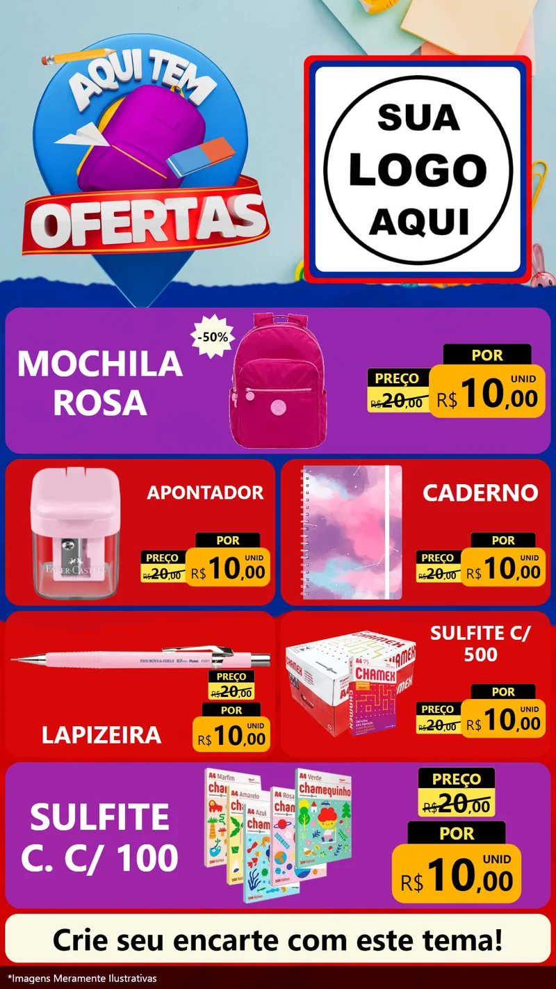 Modelo de TV para TV Vertical com o tema Aqui Tem Ofertas - Papelaria para Papelaria