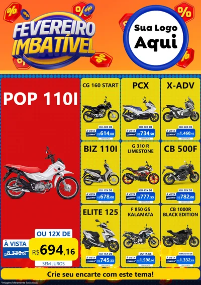 Modelo de Encarte para Encarte A4 Vertical com o tema Fevereiro Imbatível para Concessionaria de Motos