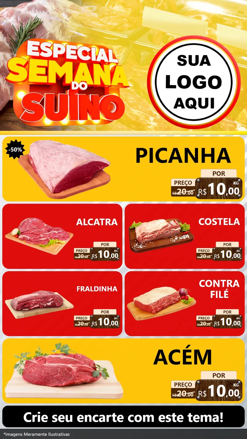 Modelo de TV para TV Vertical com o tema Especial Semana do Suíno para Açougue