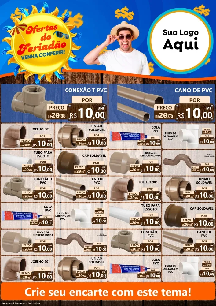 Modelo de Encarte para Encarte A4 Vertical com o tema Ofertas do Feriadão para Tubos e conexões