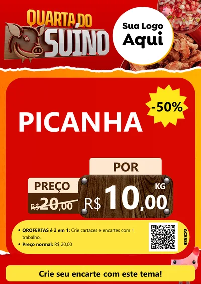 Modelo de Cartaz para Cartaz A4 Vertical com o tema Quarta do Suíno para Açougue
