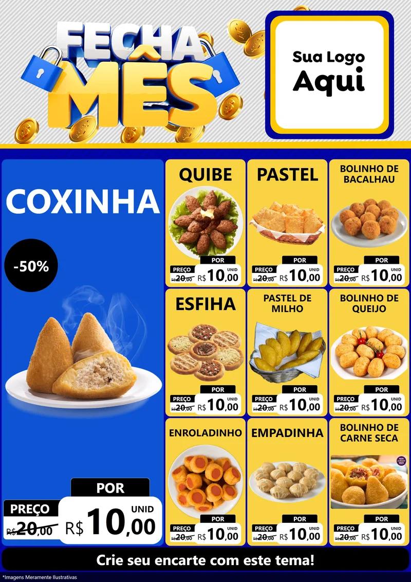 Modelo de Encarte para Encarte A4 Vertical com o tema Fecha Mês para Salgadaria