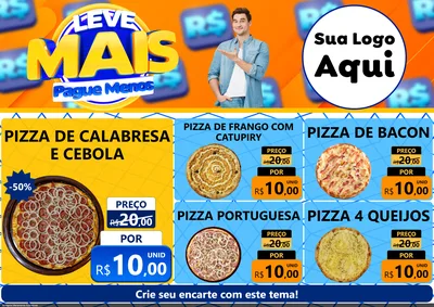 Modelo de Encarte para Encarte A4 Horizontal com o tema Leve Mais, Pague Menos para Pizzaria