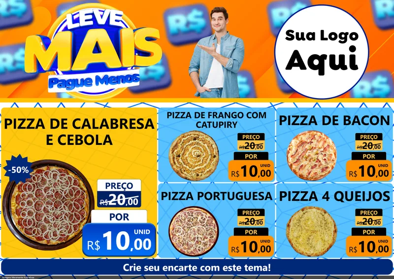 Modelo de Encarte para Encarte A4 Horizontal com o tema Leve Mais, Pague Menos para Pizzaria