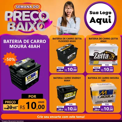 Modelo de Rede Social para Feed Facebook com o tema Semana do Preço Baixo para Baterias Elétricas