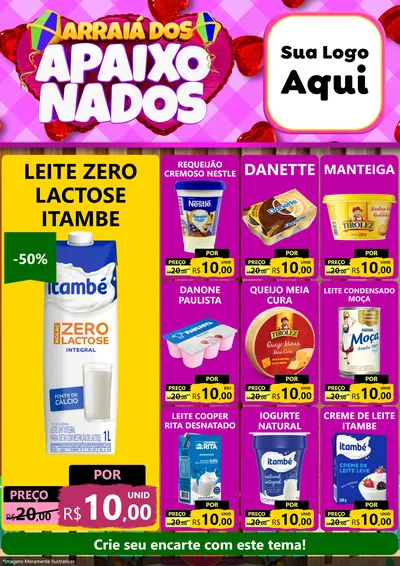 Modelo de Encarte para Encarte A4 Vertical com o tema Arraiá dos Apaixonados para Frios e Laticínios