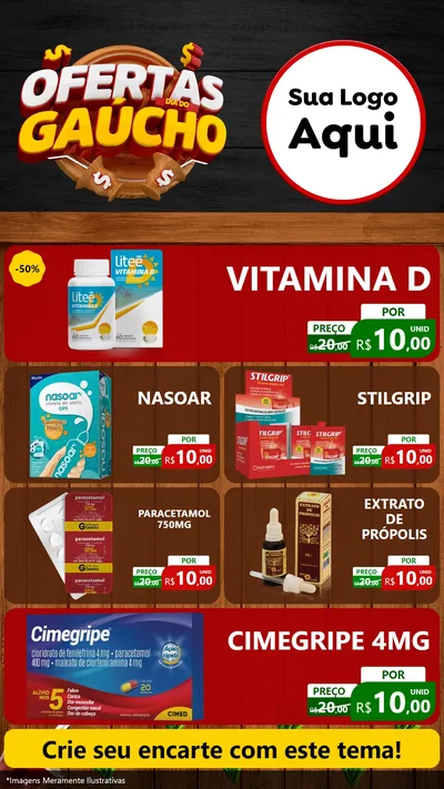 Modelo de TV para TV Vertical com o tema Ofertas Dia do Gaúcho para Farmácia
