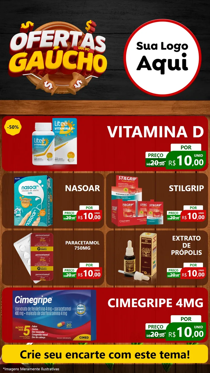 Modelo de TV para TV Vertical com o tema Ofertas Dia do Gaúcho para Farmácia
