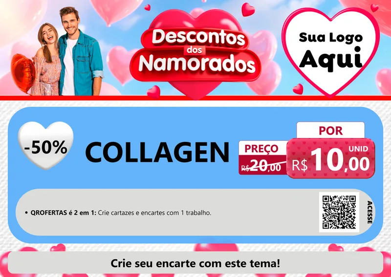 Modelo de Cartaz para Cartaz A4 Horizontal com o tema Descontos dos Namorados para Suplementos alimentares