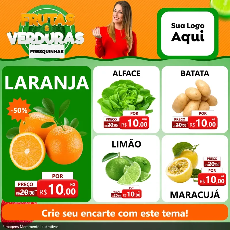 Modelo de Rede Social para Feed Facebook com o tema Frutas e Verduras para Hortifrúti