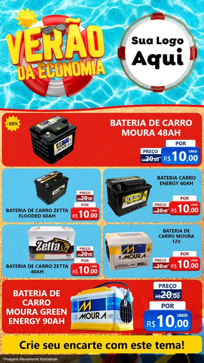 Modelo de TV para TV Vertical com o tema Verão da Economia para Baterias Elétricas