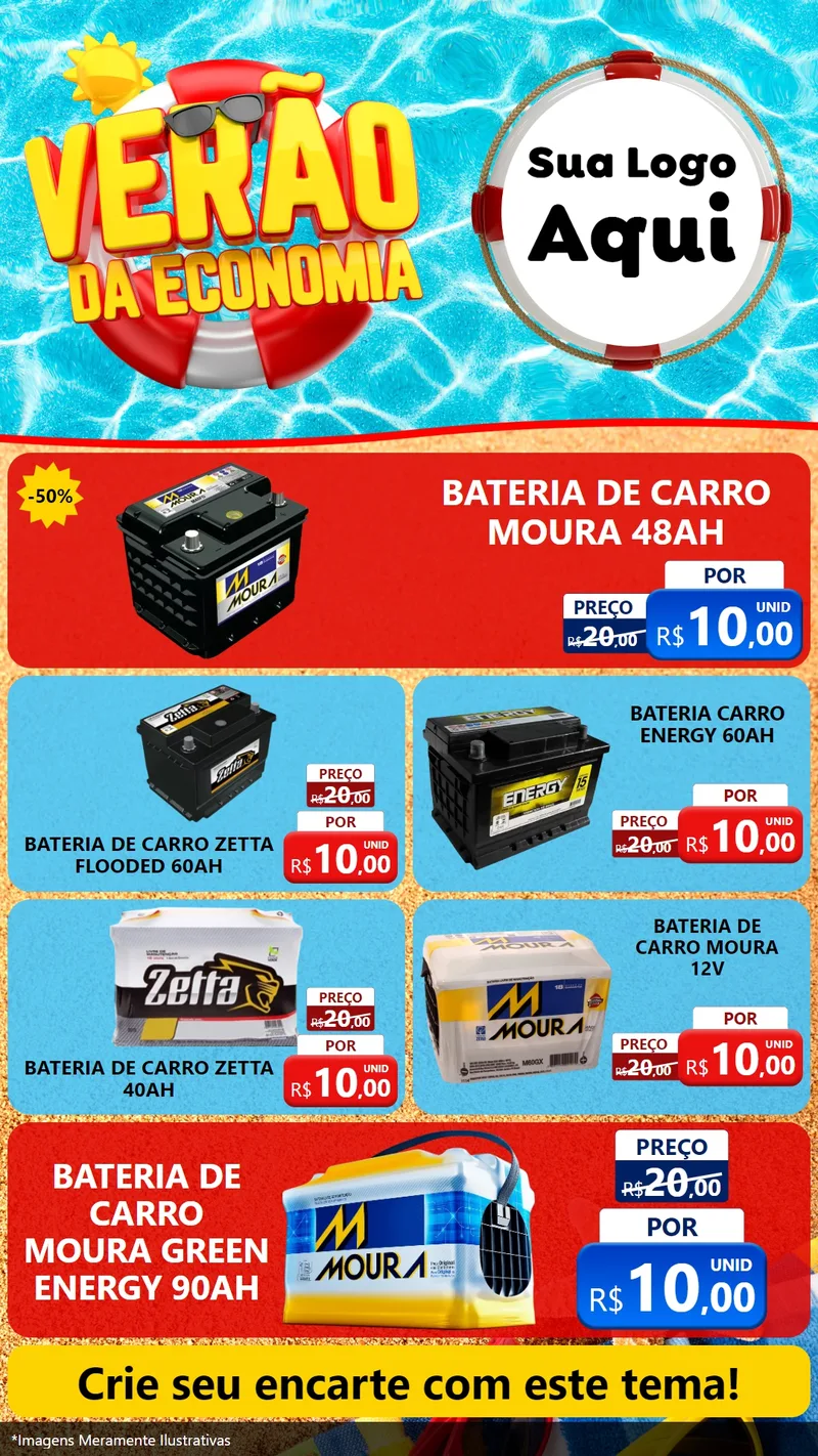 Modelo de TV para TV Vertical com o tema Verão da Economia para Baterias Elétricas