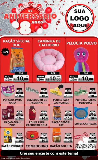 Modelo de Encarte para Encarte Grande com o tema Promoção de Aniversário - 8 Anos para Pet Shop