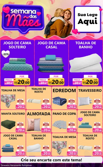 Modelo de Encarte para Encarte Grande com o tema Semana das Mães para Cama, Mesa e Banho