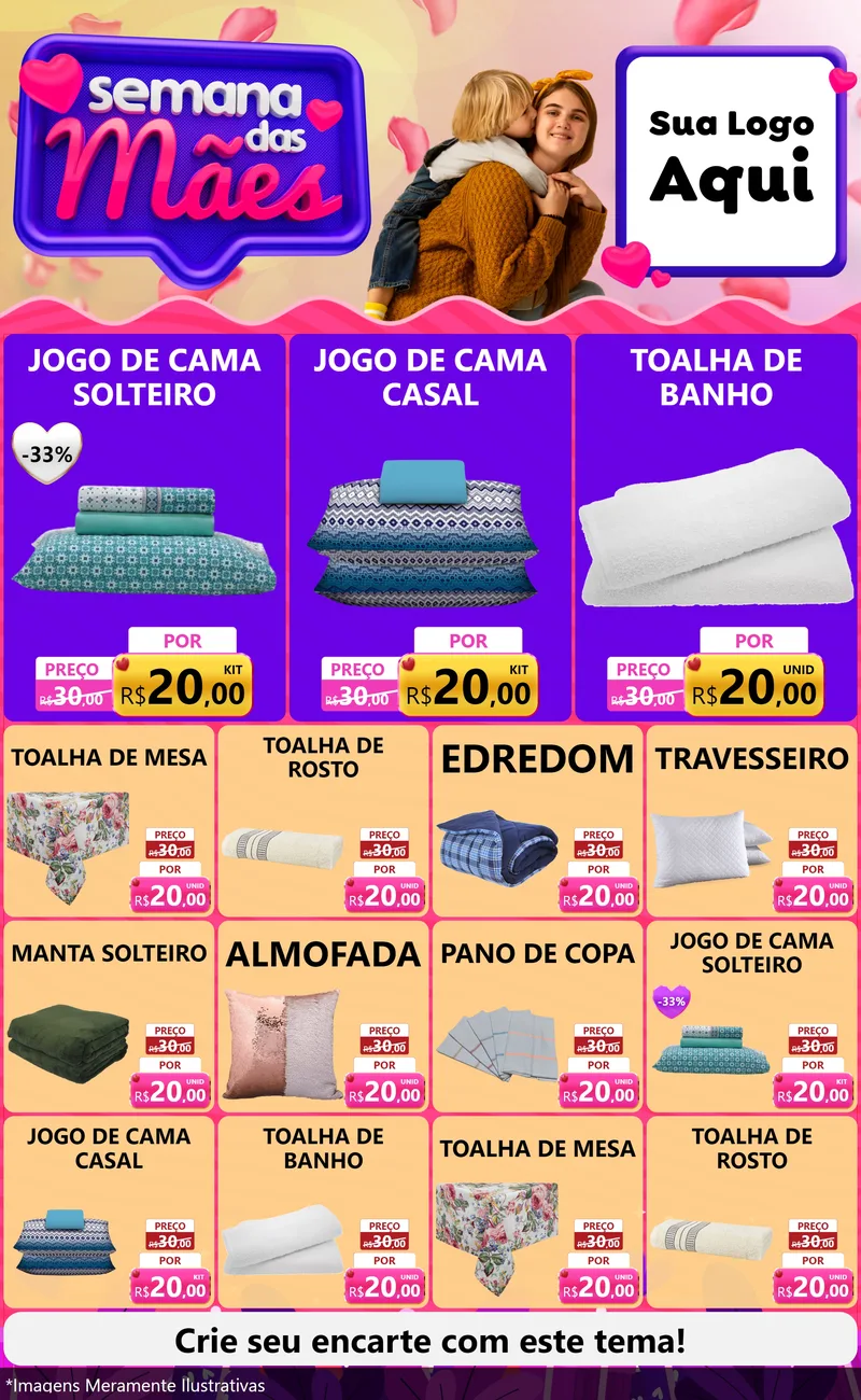Modelo de Encarte para Encarte Grande com o tema Semana das Mães para Cama, Mesa e Banho