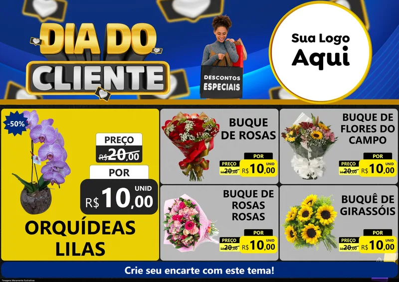 Modelo de Encarte para Encarte A4 Horizontal com o tema Dia Do Cliente para Floricultura e jardim