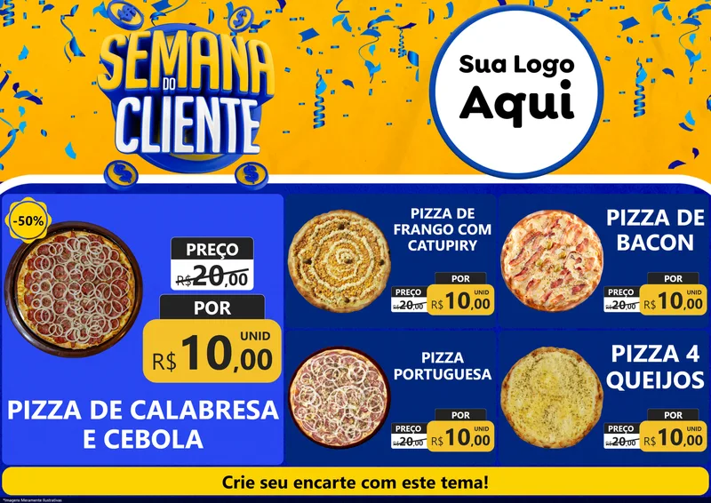 Modelo de Encarte para Encarte A4 Horizontal com o tema Semana do Cliente para Pizzaria