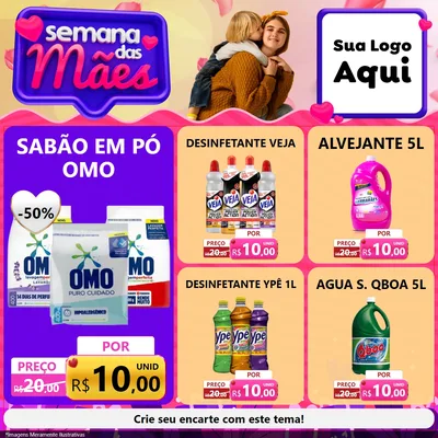 Modelo de Rede Social para Feed Facebook com o tema Semana das Mães para Produtos de Limpeza