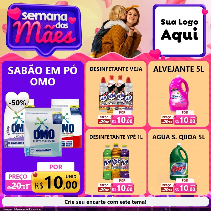 Modelo de Rede Social para Feed Facebook com o tema Semana das Mães para Produtos de Limpeza