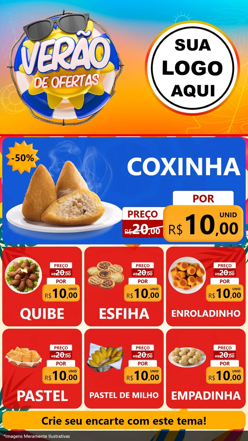 Modelo de Rede Social para Stories com o tema Verão de Ofertas para Salgadaria