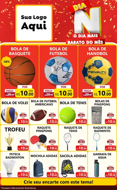 Modelo de Encarte para Encarte Grande com o tema Dia N o Dia Mais Barato do Mês para Artigos Esportivos