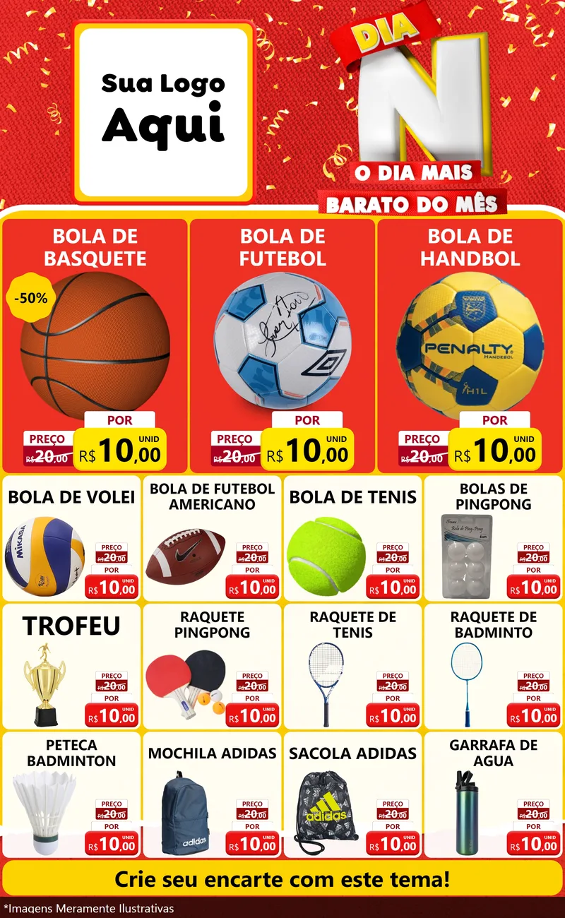 Modelo de Encarte para Encarte Grande com o tema Dia N o Dia Mais Barato do Mês para Artigos Esportivos