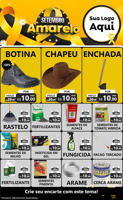 Modelo de Encarte para Encarte Grande com o tema Setembro Amarelo para Agropecuária