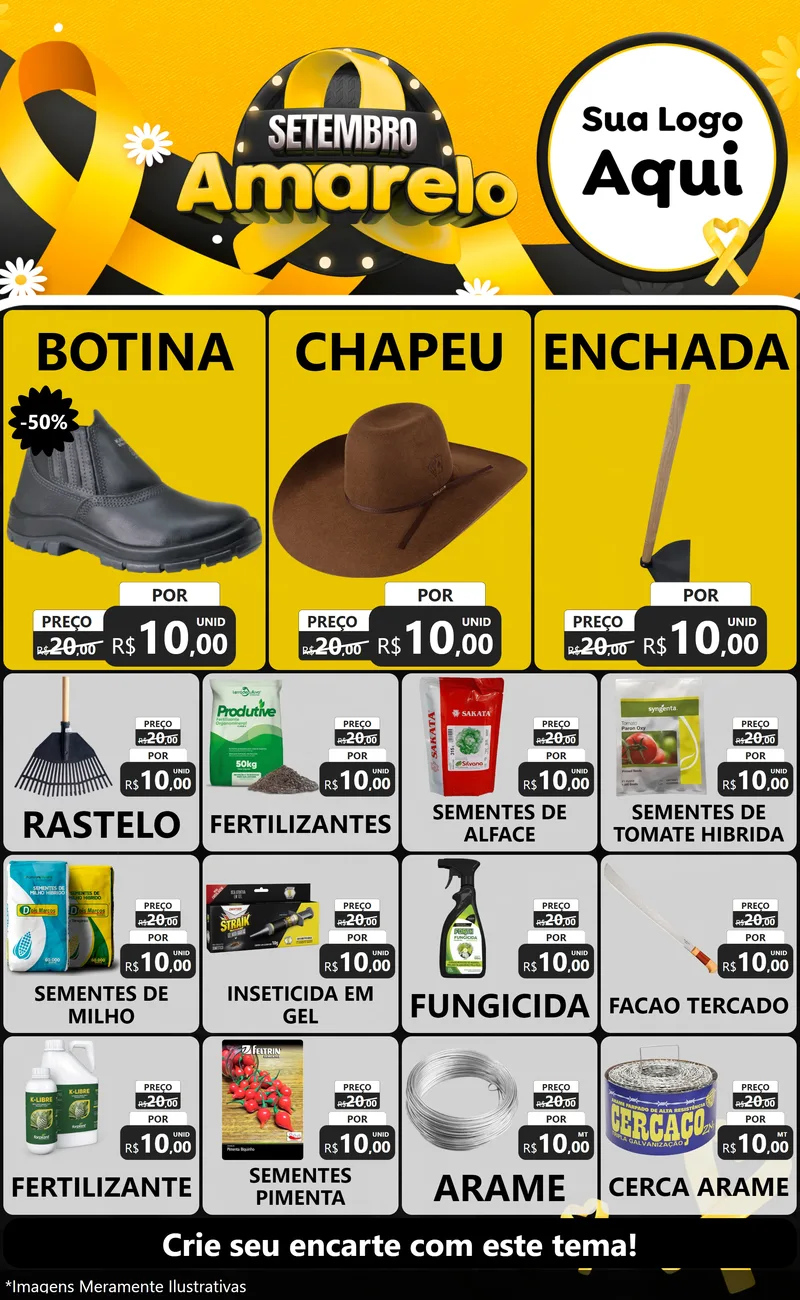 Modelo de Encarte para Encarte Grande com o tema Setembro Amarelo para Agropecuária