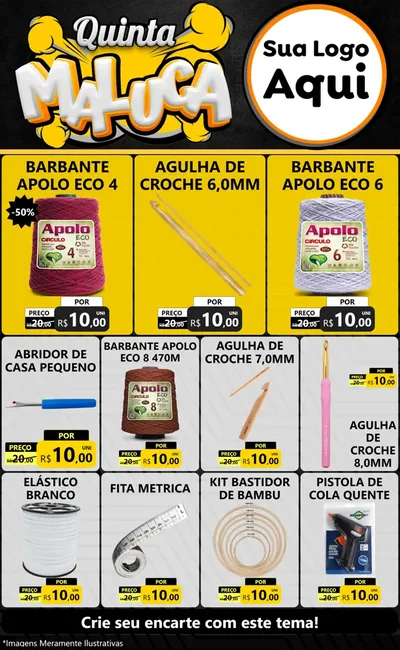 Modelo de Encarte para Encarte Grande com o tema Quinta Maluca para Armarinho e Aviamentos