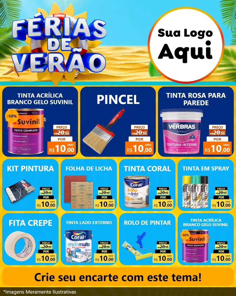 Modelo de Rede Social para Feed Instagram com o tema Férias de Verão para Tintas e Ferramentas