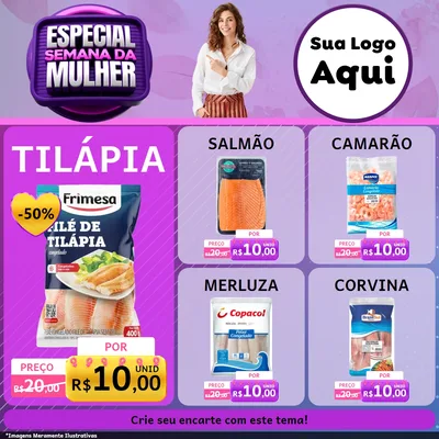 Modelo de Rede Social para Feed Facebook com o tema Especial Semana da Mulher para Peixaria