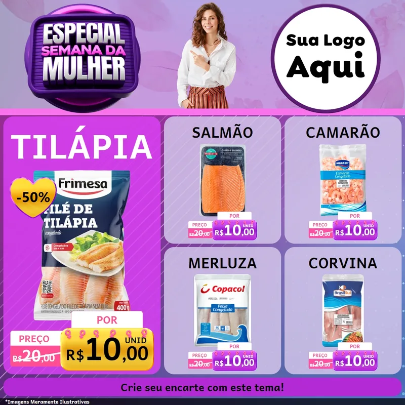 Modelo de Rede Social para Feed Facebook com o tema Especial Semana da Mulher para Peixaria