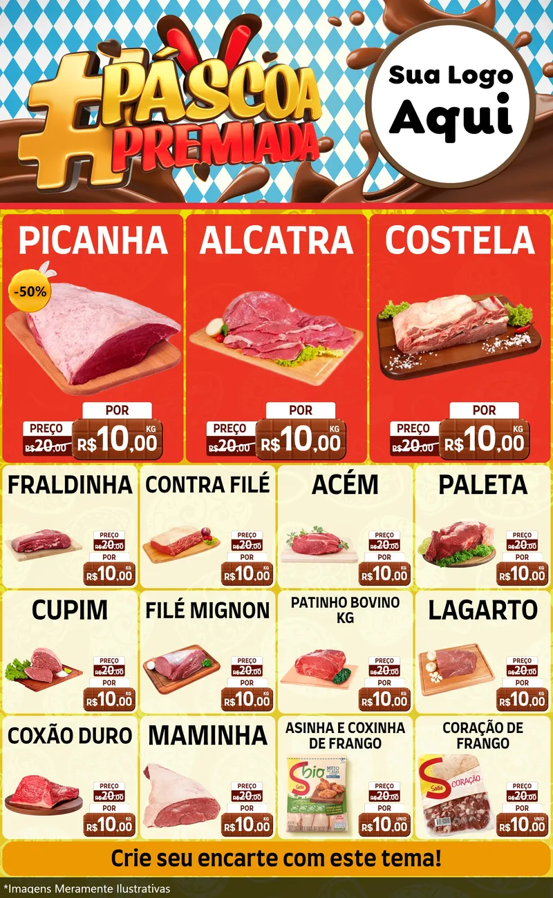Modelo de Encarte para Encarte Grande com o tema Páscoa Premiada para Açougue