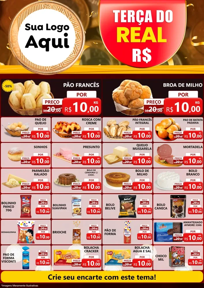 Modelo de Encarte para Encarte A4 Vertical com o tema Terça do Real para Padaria