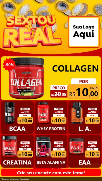 Modelo de Rede Social para Stories com o tema Sextou do Real para Suplementos alimentares