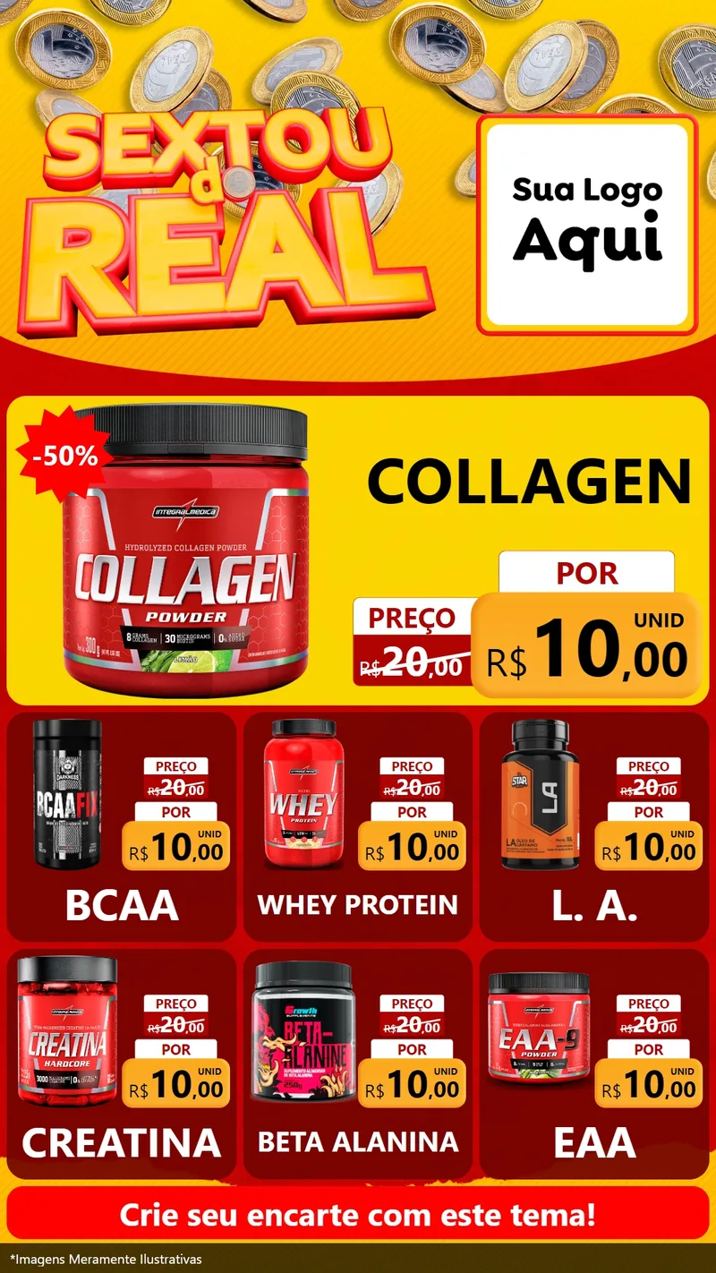 Modelo de Rede Social para Stories com o tema Sextou do Real para Suplementos alimentares
