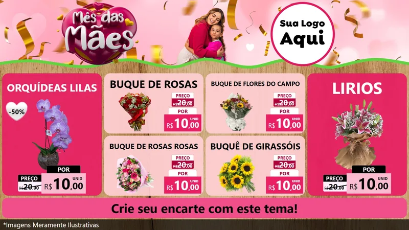Modelo de TV para TV Horizontal com o tema Mês das Mães para Floricultura e jardim