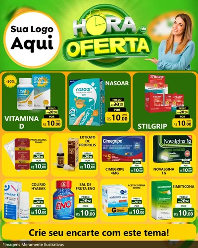 Modelo de Rede Social para Feed Instagram com o tema Hora da Oferta para Farmácia
