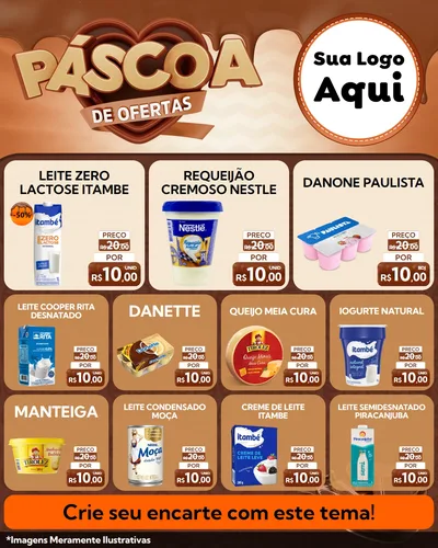 Modelo de Rede Social para Feed Instagram com o tema Páscoa de Ofertas para Frios e Laticínios