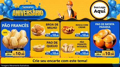 Modelo de TV para TV Horizontal com o tema Semana de Aniversário para Padaria
